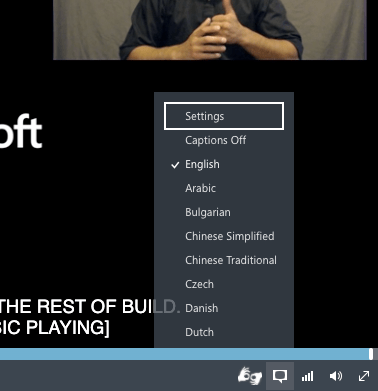 settings for captions.