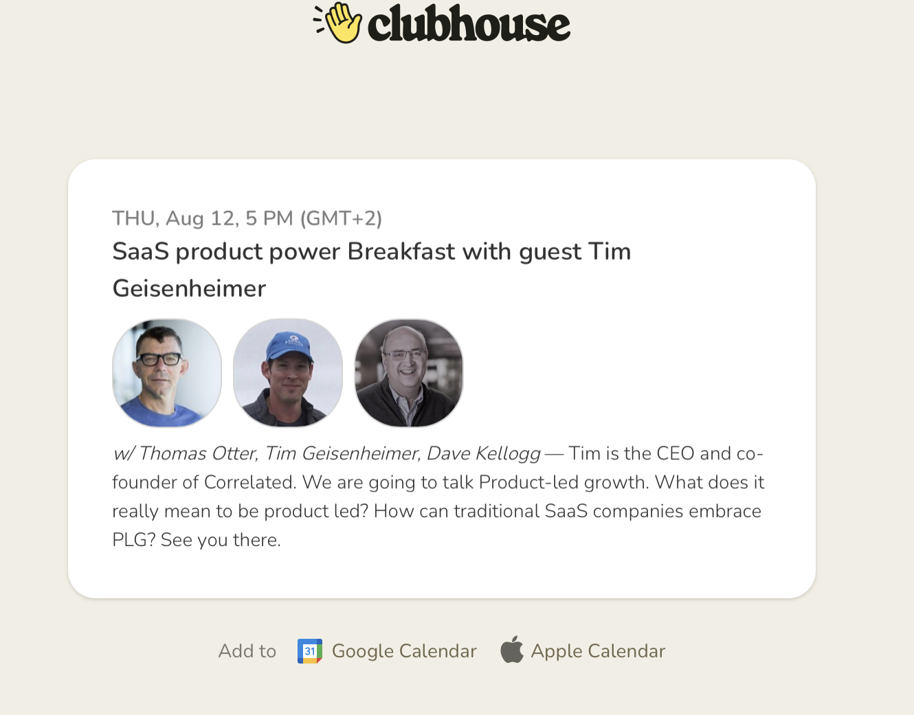 SaaS product power Breakfast with guest Tim Geisenheimer - Clubhouse 2021-08-10 17_00_46